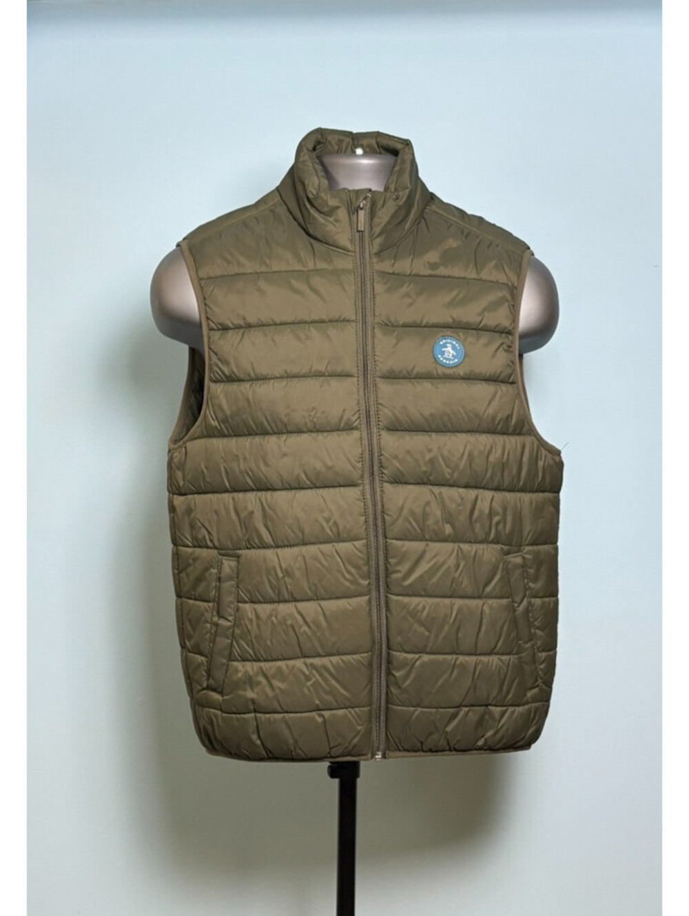 Original Penguin Mens Small Quilted Puffer Vest Olive Green Full Zip Golf